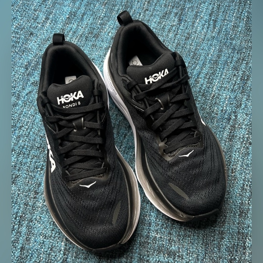 Hoka One One Bondi 8 Running Shoes in Black White - Picture 3 of 9